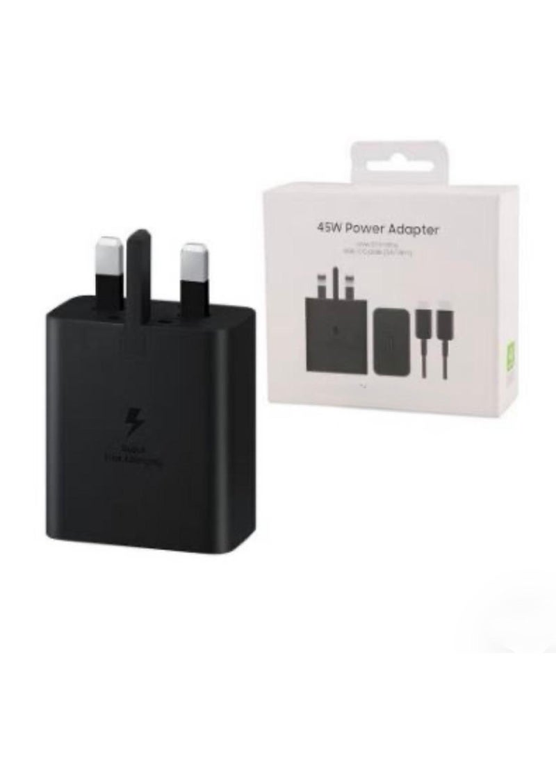 محول طاقة أصلي بقوة 45 واط مع كابل USB-C بقوة 5 أمبير وطول 1.8 متر، شحن فائق السرعة، متوافق مع هواتف سامسونج جالاكسي الذكية والأجهزة اللوحية وغيرها من الأجهزة المزودة بمنفذ USB-C (أسود) - Image 2